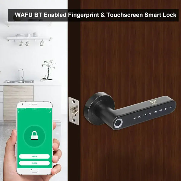 Smartphone controlling Quickey™ Smart Lock with touchscreen for enhanced security and protection in modern homes.